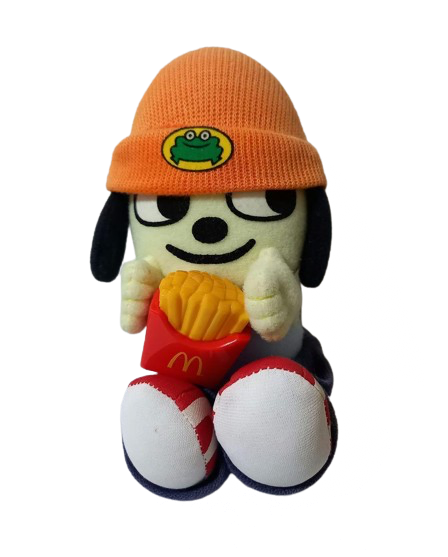 An image of a parappa plushie holding mcdonald fries